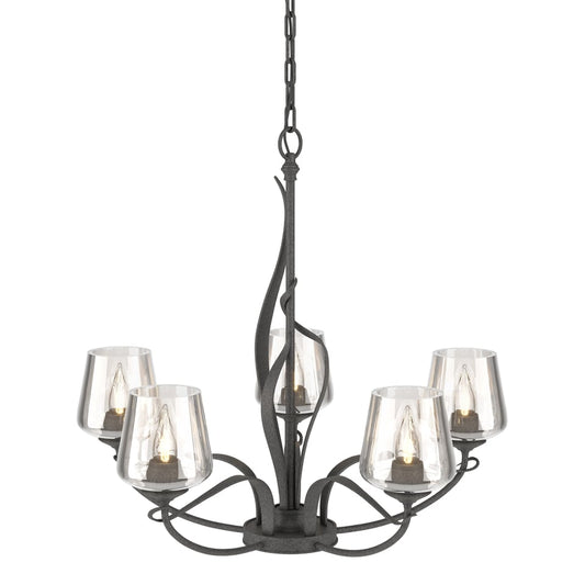 Flora 5-Arm Chandelier - Natural Iron - Clear Glass by Hubbardton Forge