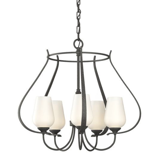 Flora 5-Arm Chandelier - Natural Iron - Opal Glass by Hubbardton Forge
