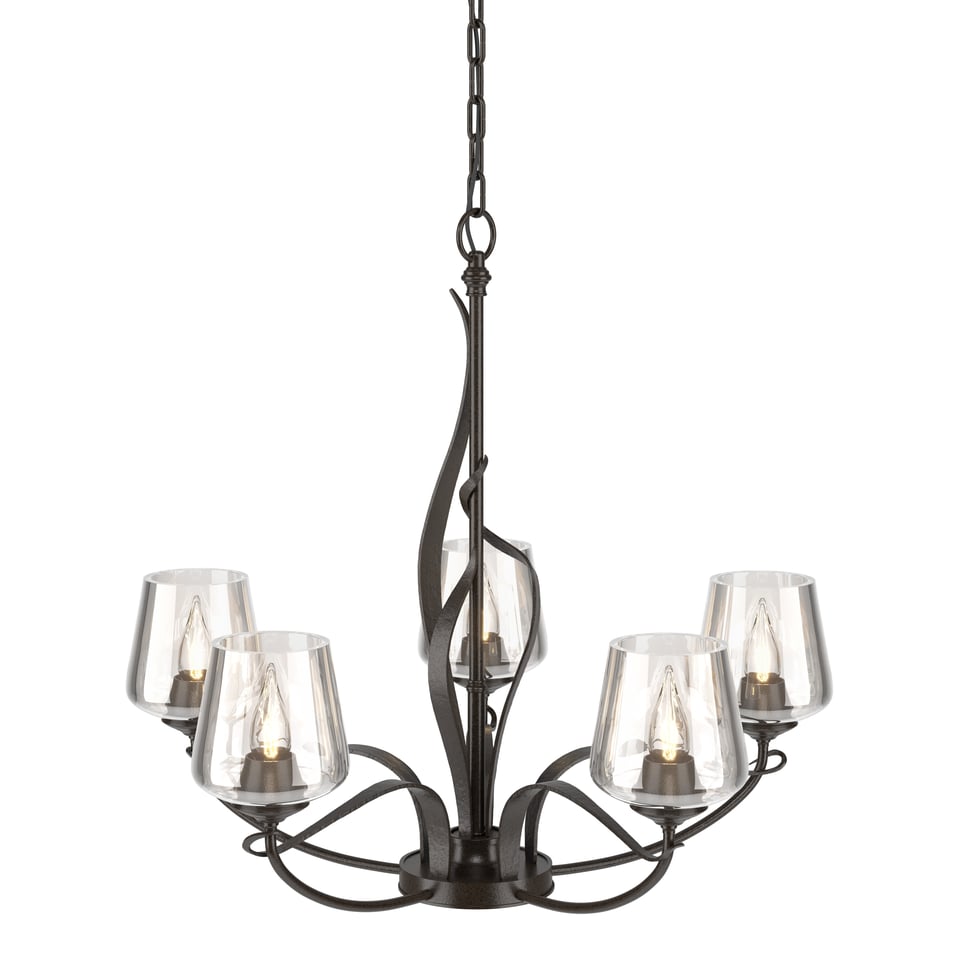 Flora 5-Arm Chandelier - Oil Rubbed Bronze - Clear Glass by Hubbardton Forge