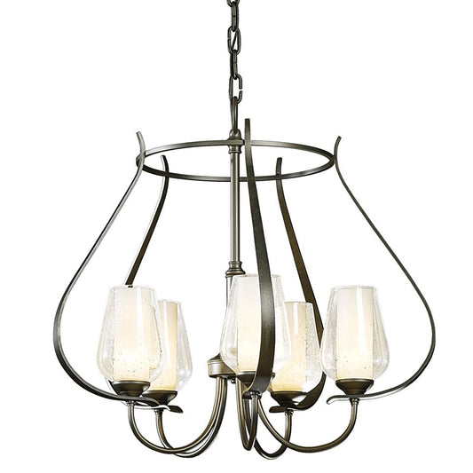 Flora 5-Arm Chandelier - Oil Rubbed Bronze - Opal and Seeded Glass by Hubbardton Forge