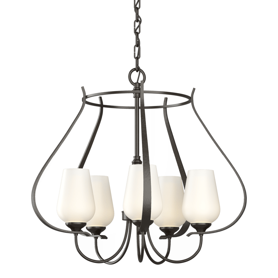 Flora 5-Arm Chandelier - Oil Rubbed Bronze - Opal Glass by Hubbardton Forge