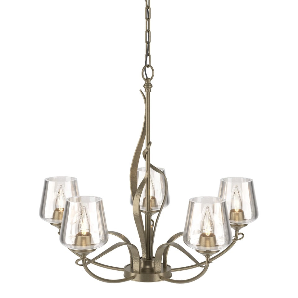 Flora 5-Arm Chandelier - Soft Gold - Clear Glass by Hubbardton Forge