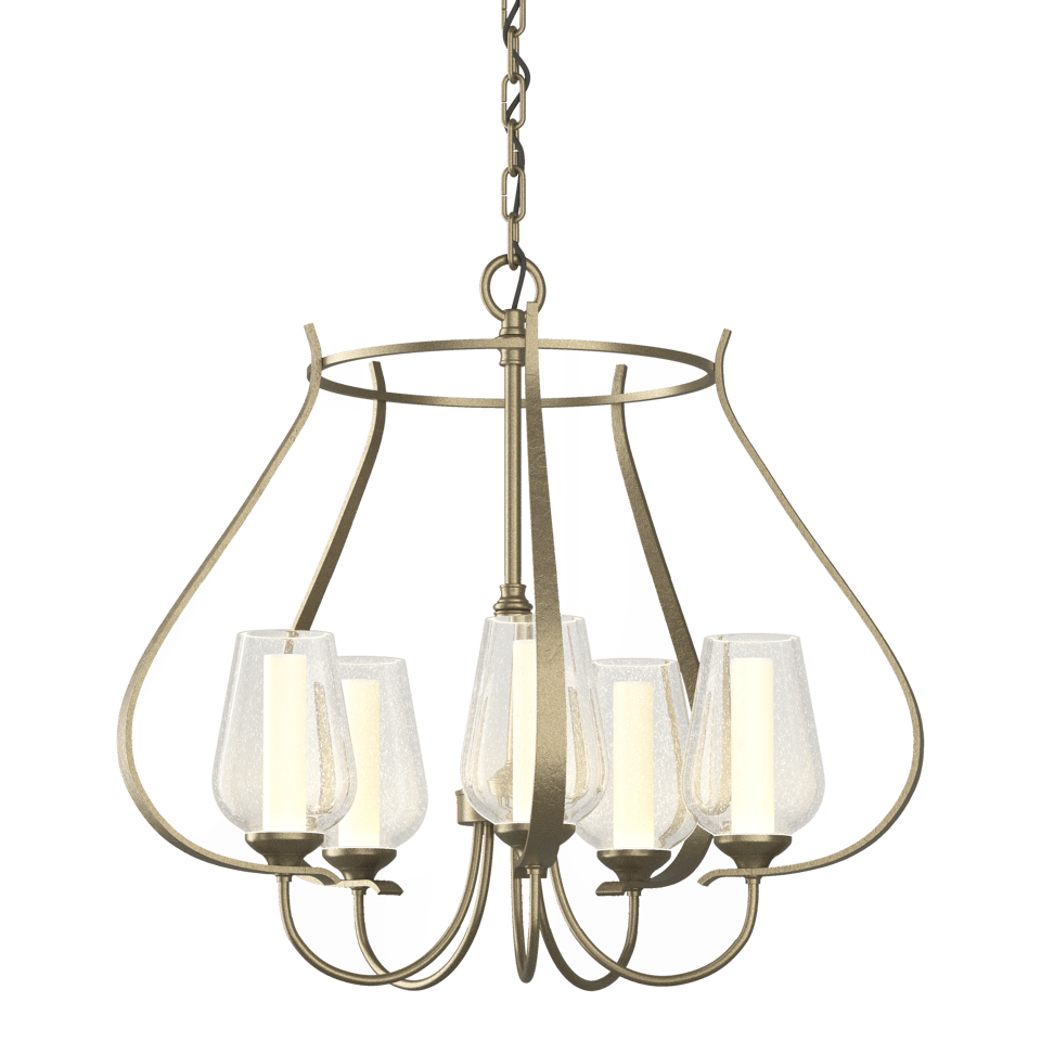 Flora 5-Arm Chandelier - Soft Gold - Opal and Seeded Glass by Hubbardton Forge