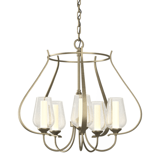 Flora 5-Arm Chandelier - Soft Gold - Opal and Seeded Glass by Hubbardton Forge