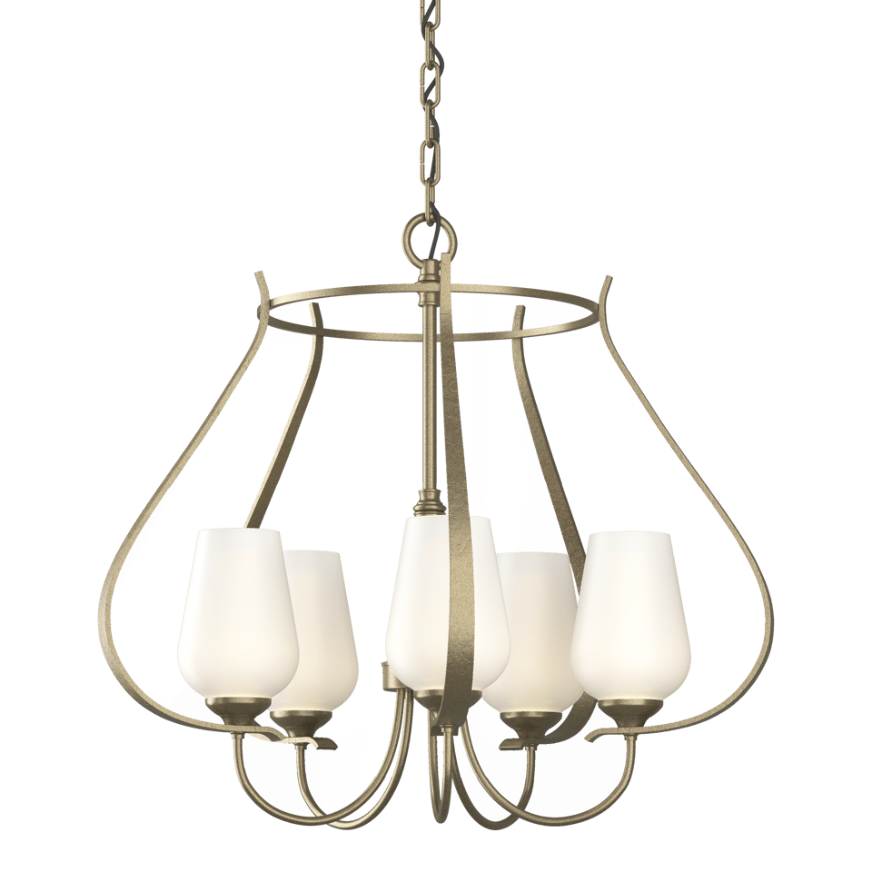 Flora 5-Arm Chandelier - Soft Gold - Opal Glass by Hubbardton Forge