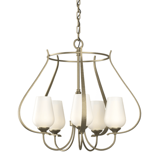 Flora 5-Arm Chandelier - Soft Gold - Opal Glass by Hubbardton Forge