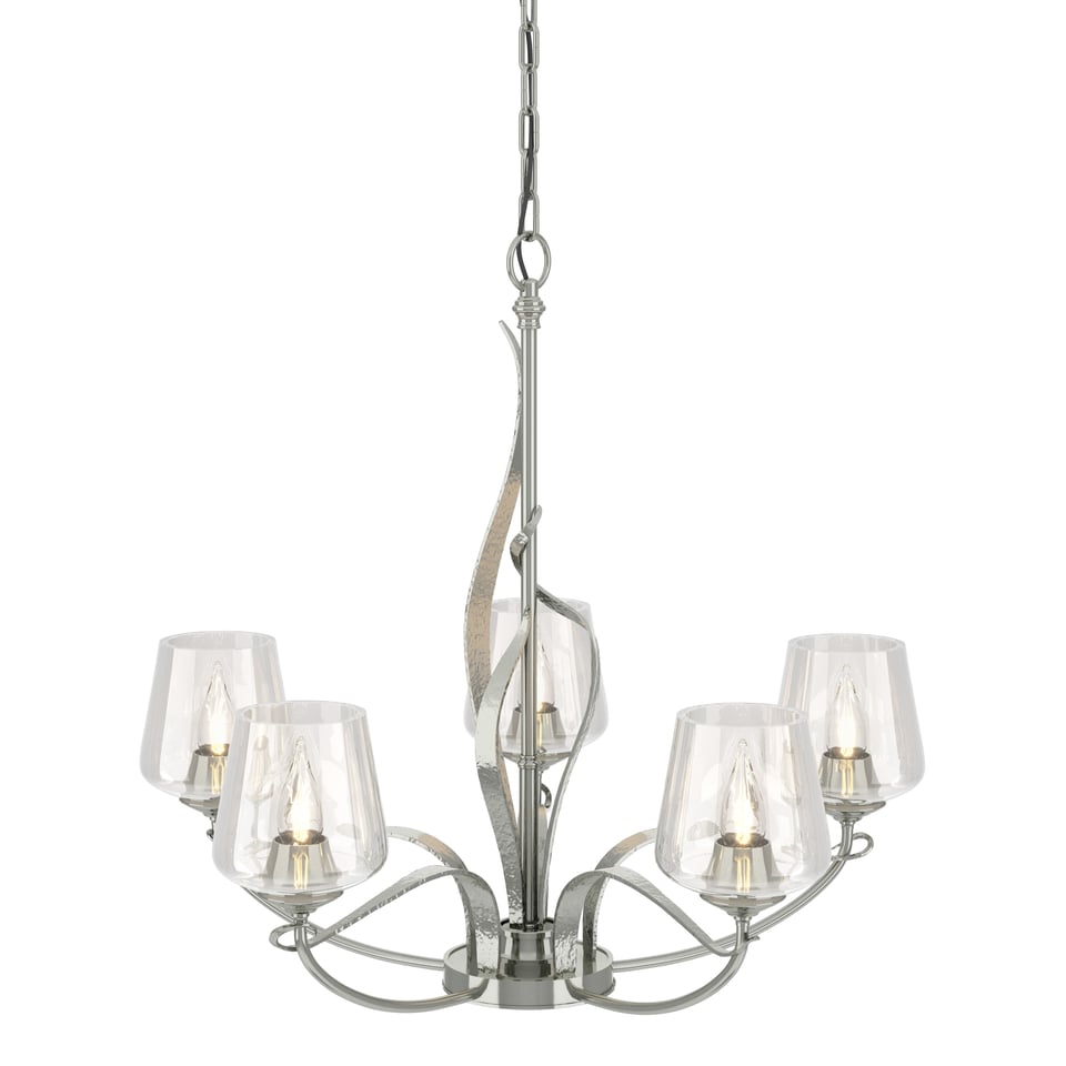 Flora 5-Arm Chandelier - Sterling - Clear Glass by Hubbardton Forge