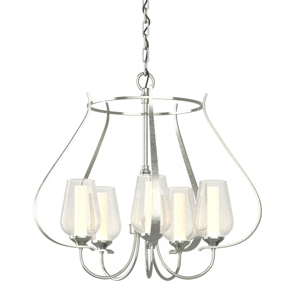 Flora 5-Arm Chandelier - Sterling - Opal and Seeded Glass by Hubbardton Forge