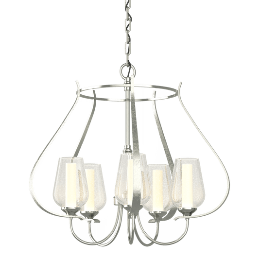 Flora 5-Arm Chandelier - Sterling - Opal and Seeded Glass by Hubbardton Forge