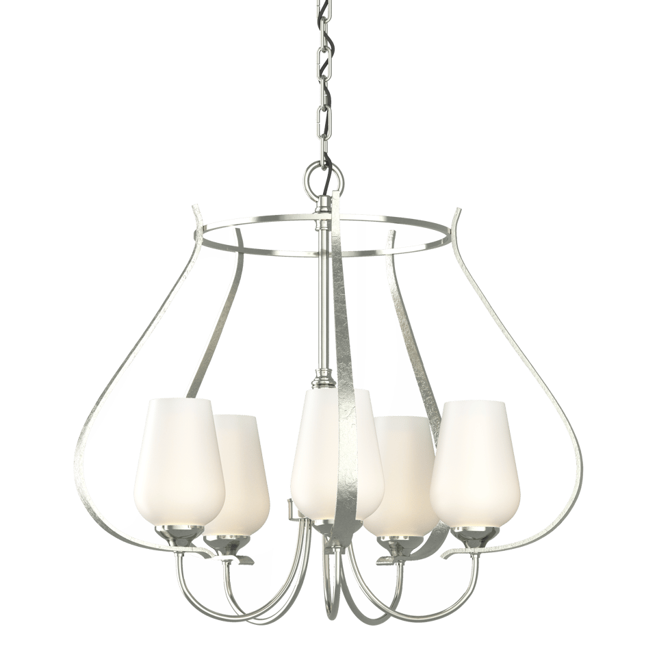 Flora 5-Arm Chandelier - Sterling - Opal Glass by Hubbardton Forge