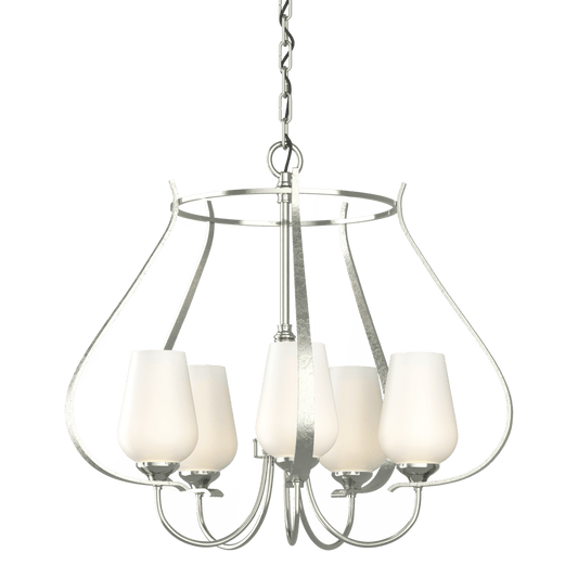 Flora 5-Arm Chandelier - Sterling - Opal Glass by Hubbardton Forge