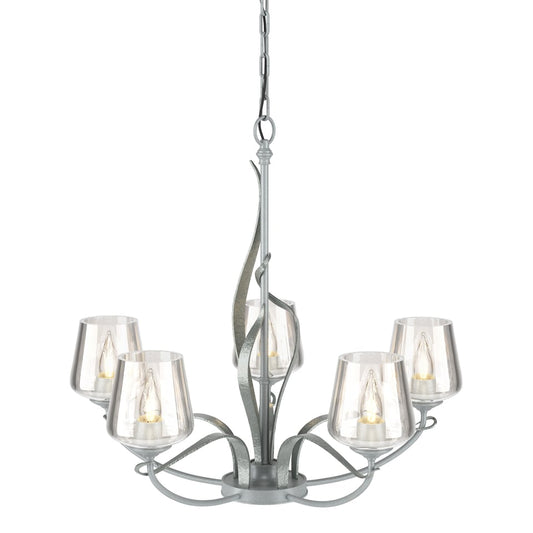 Flora 5-Arm Chandelier - Vintage Platinum - Clear Glass by Hubbardton Forge