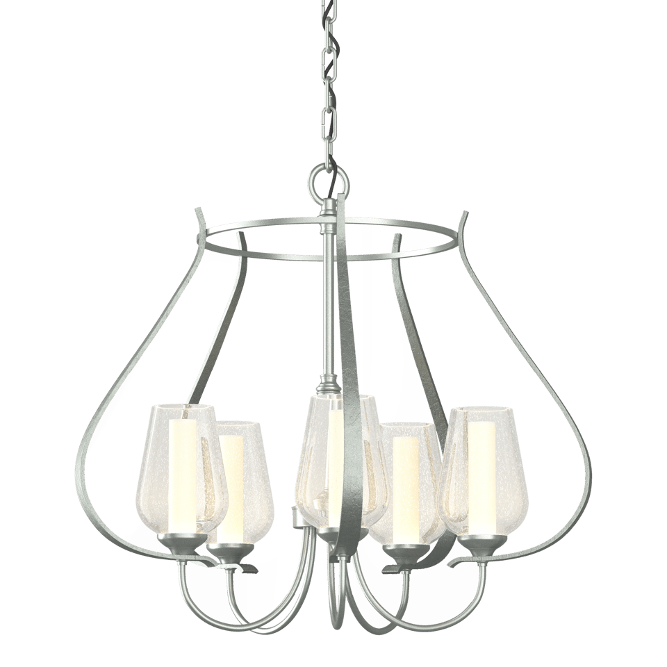 Flora 5-Arm Chandelier - Vintage Platinum - Opal and Seeded Glass by Hubbardton Forge