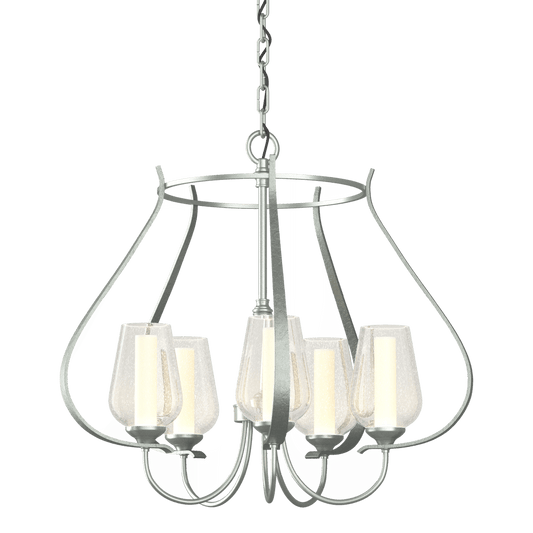 Flora 5-Arm Chandelier - Vintage Platinum - Opal and Seeded Glass by Hubbardton Forge