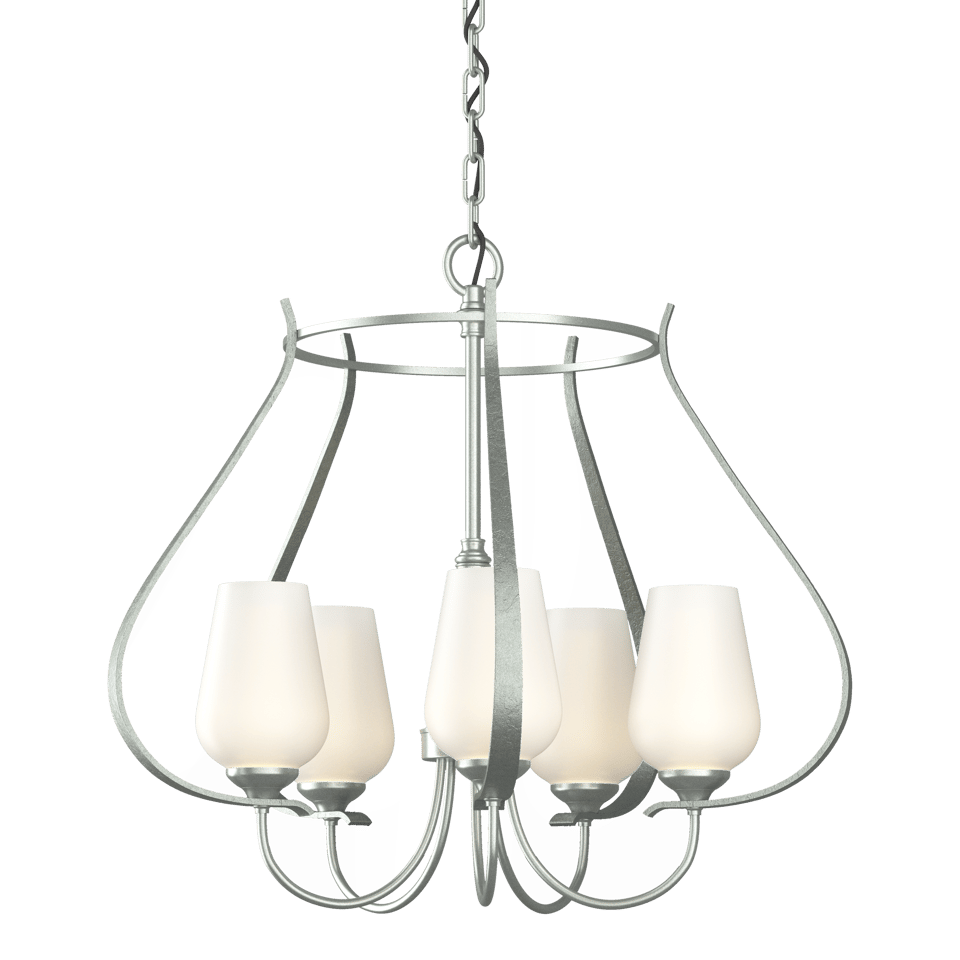 Flora 5-Arm Chandelier - Vintage Platinum - Opal Glass by Hubbardton Forge