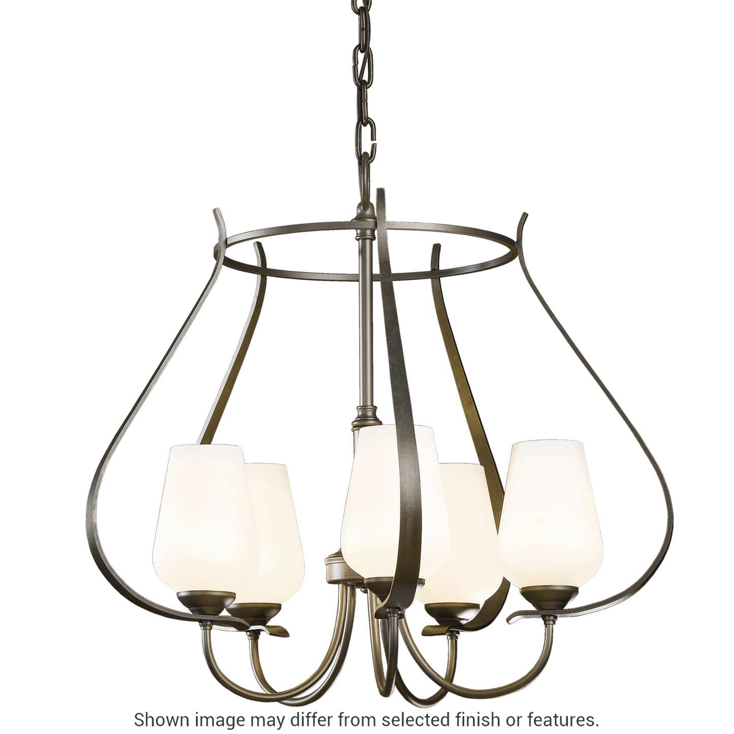 Flora 5-Arm Chandelier - White - Opal and Seeded Glass by Hubbardton Forge
