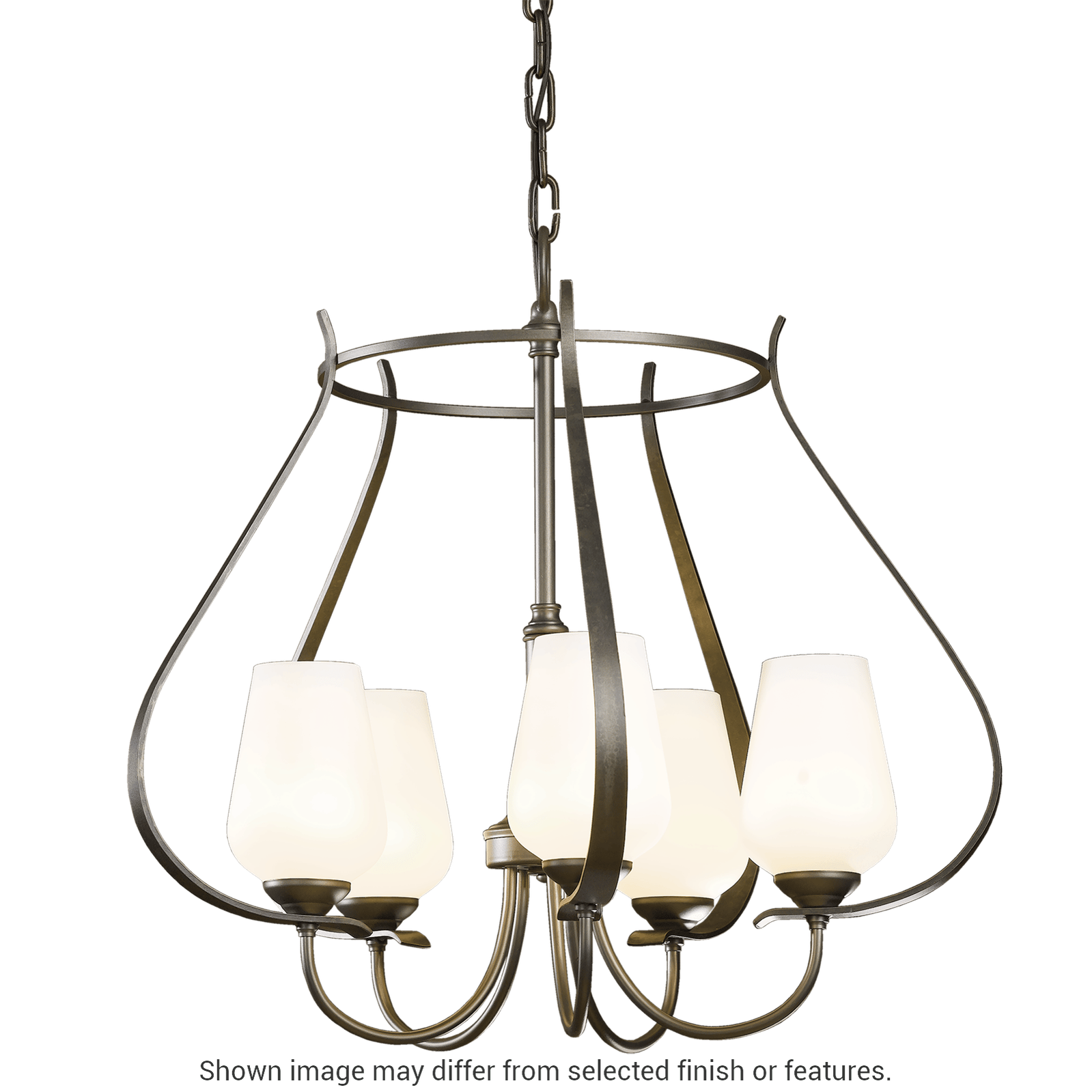 Flora 5-Arm Chandelier - White - Opal and Seeded Glass by Hubbardton Forge