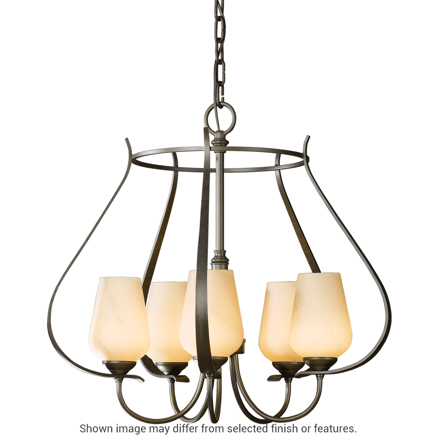 Flora 5-Arm Chandelier - White - Opal and Seeded Glass by Hubbardton Forge