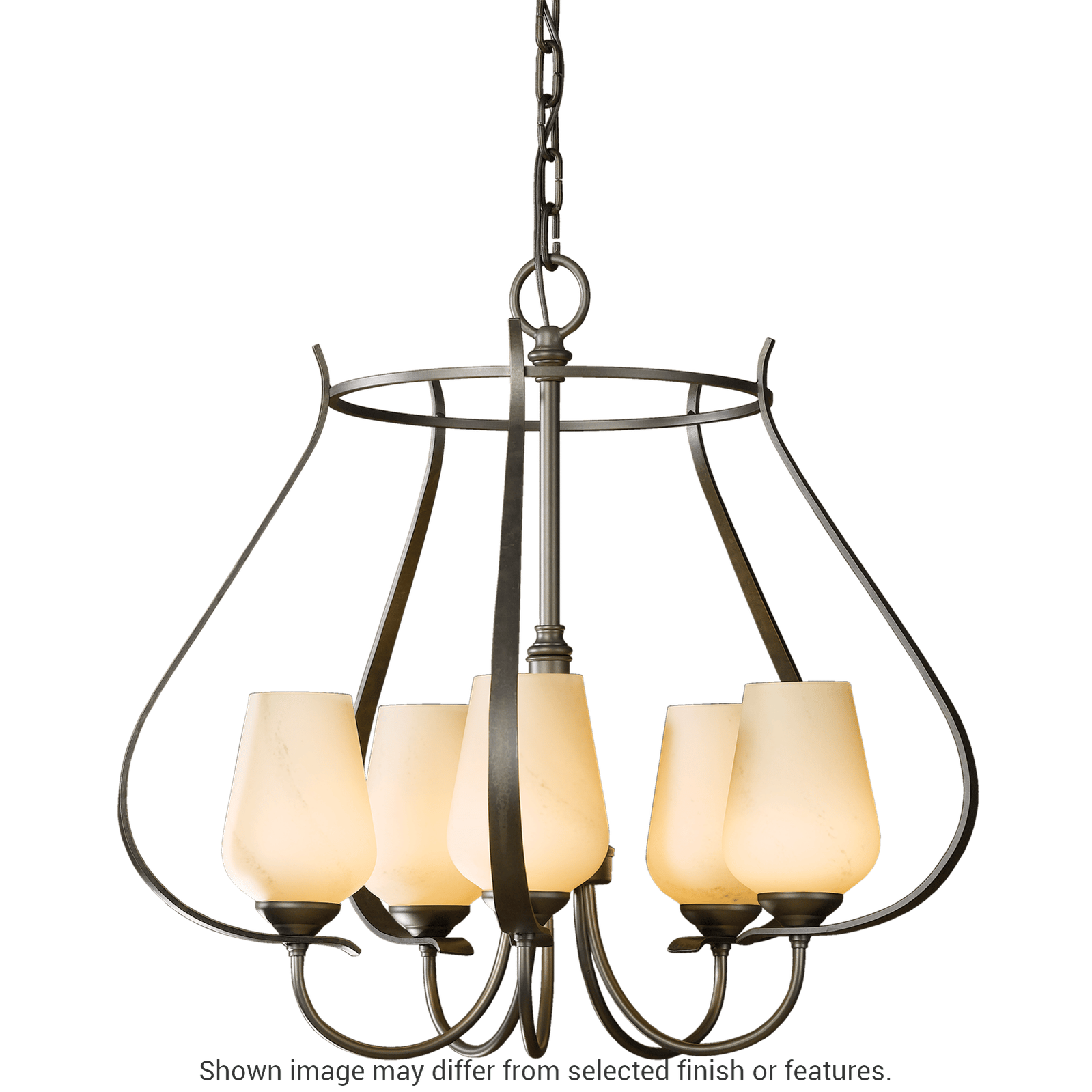Flora 5-Arm Chandelier - White - Opal and Seeded Glass by Hubbardton Forge