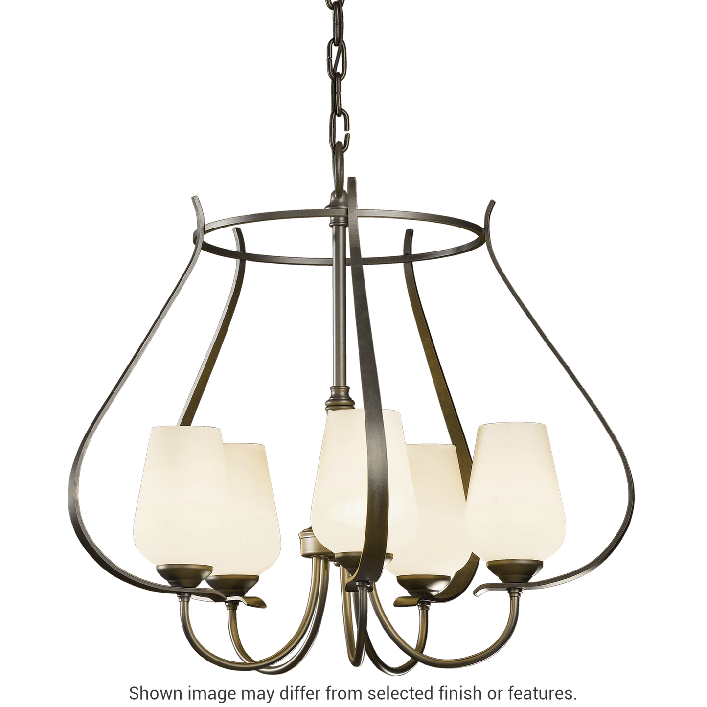 Flora 5-Arm Chandelier - White - Opal and Seeded Glass by Hubbardton Forge