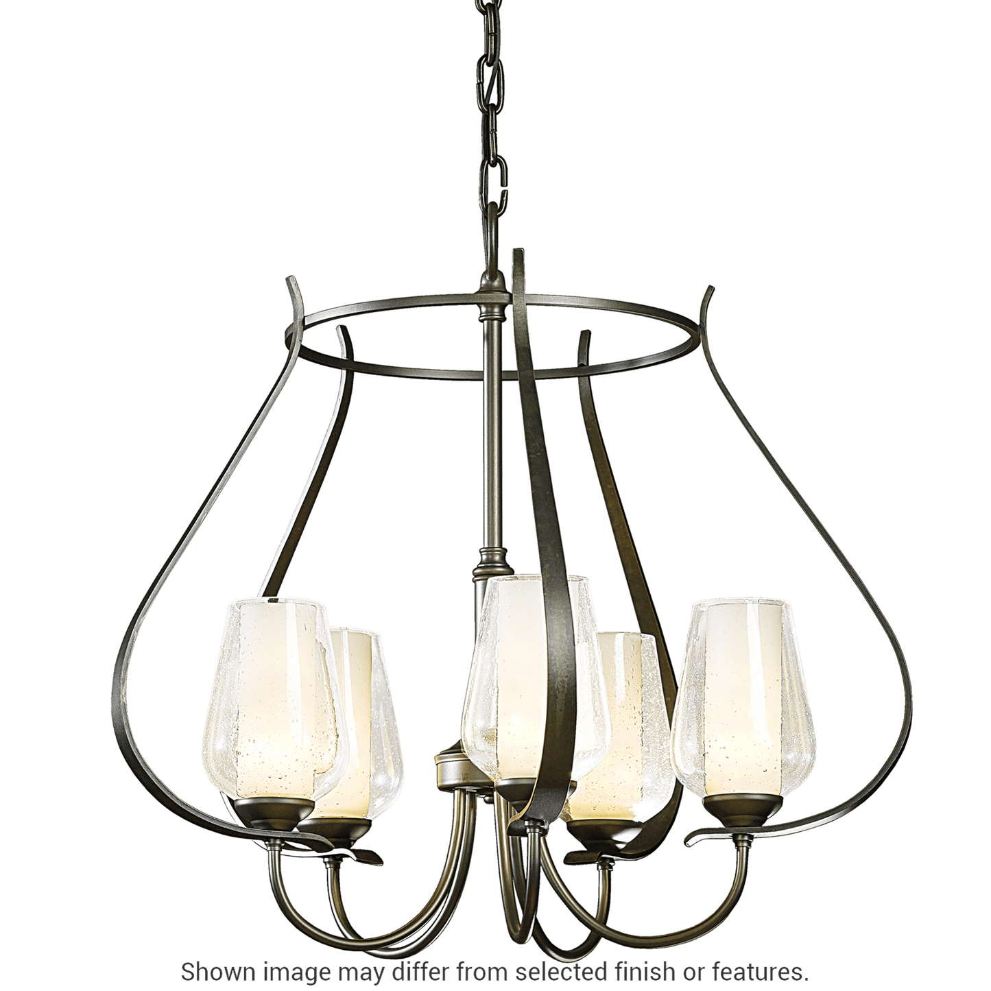 Flora 5-Arm Chandelier - White - Opal and Seeded Glass by Hubbardton Forge