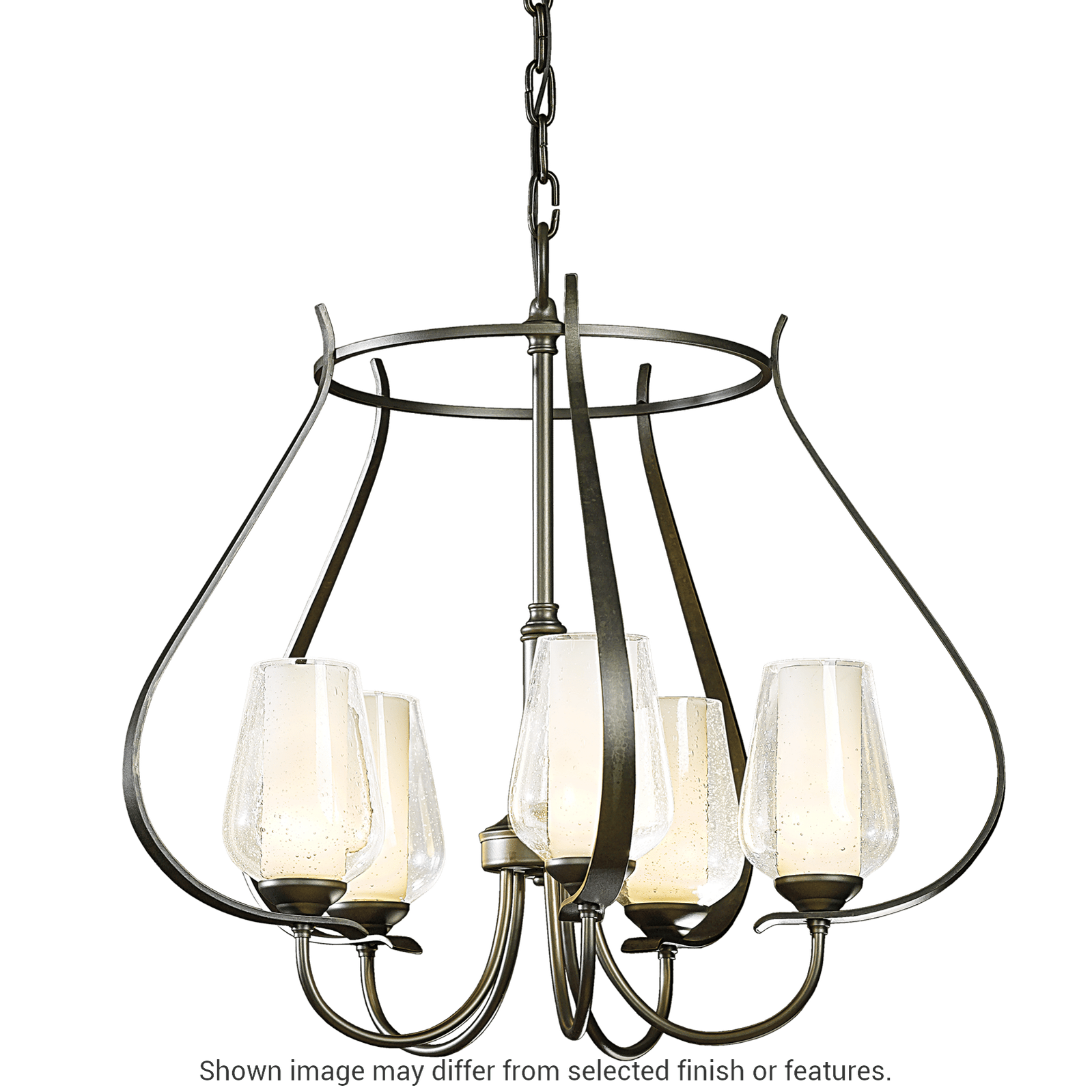 Flora 5-Arm Chandelier - White - Opal and Seeded Glass by Hubbardton Forge