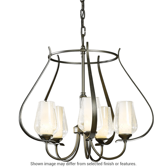 Flora 5-Arm Chandelier - White - Opal and Seeded Glass by Hubbardton Forge