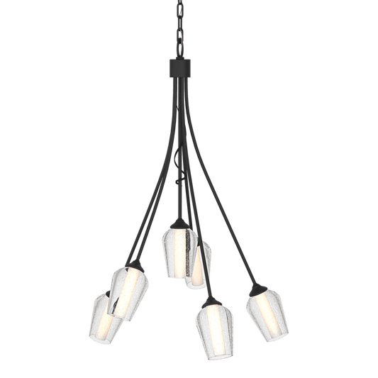 Flora 6-Arm Chandelier - Black - Opal and Seeded Glass by Hubbardton Forge