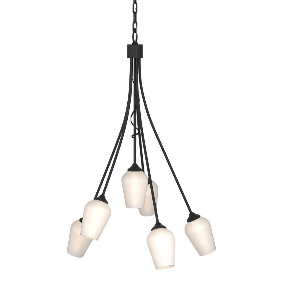 Flora 6-Arm Chandelier - Black - Opal Glass by Hubbardton Forge