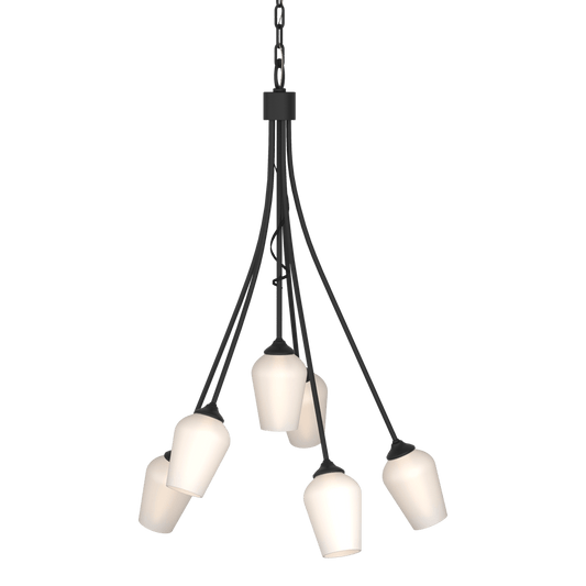 Flora 6-Arm Chandelier - Black - Opal Glass by Hubbardton Forge