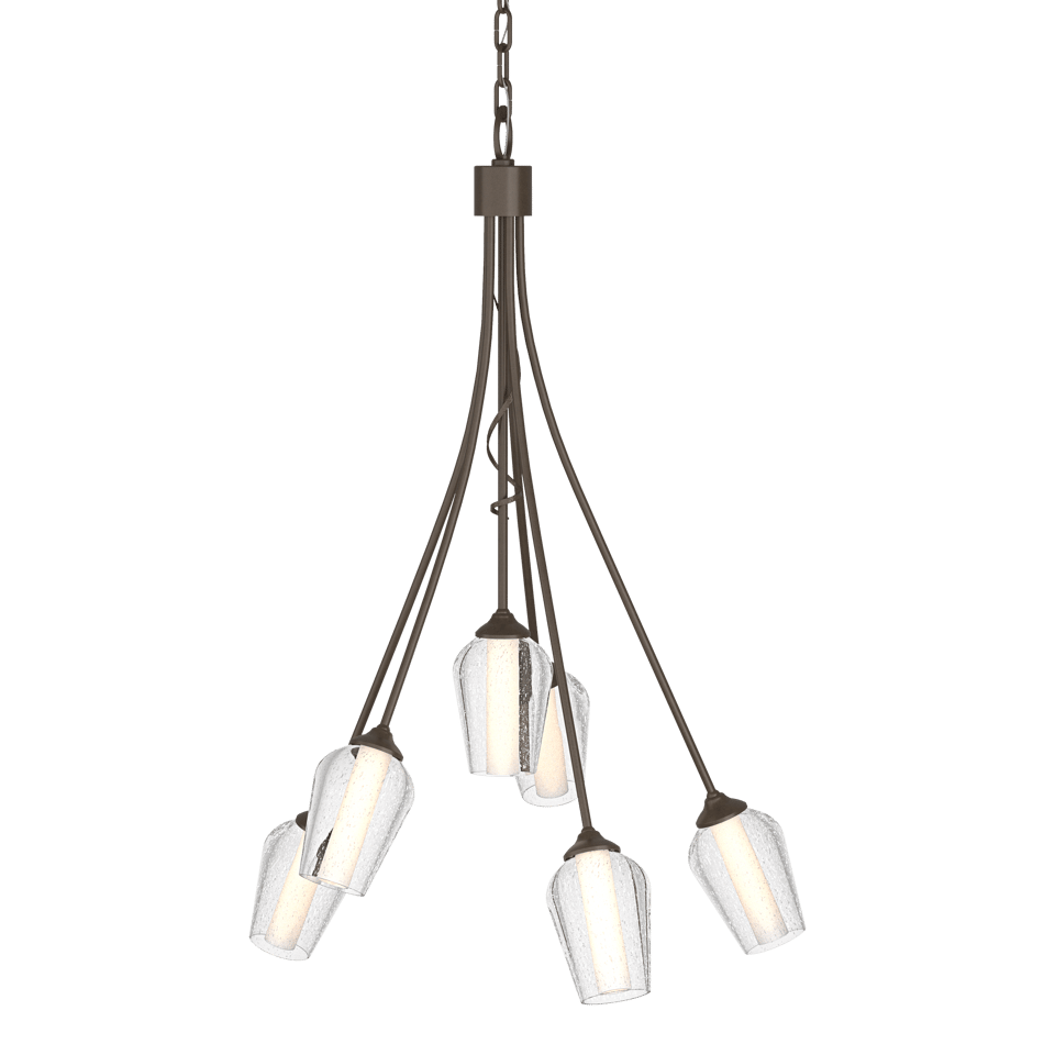 Flora 6-Arm Chandelier - Bronze - Opal and Seeded Glass by Hubbardton Forge