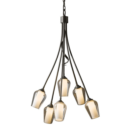 Flora 6-Arm Chandelier - Dark Smoke - Opal and Seeded Glass by Hubbardton Forge