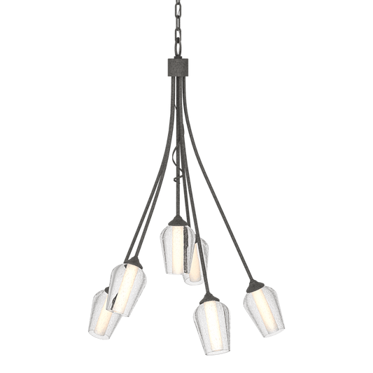 Flora 6-Arm Chandelier - Natural Iron - Opal and Seeded Glass by Hubbardton Forge