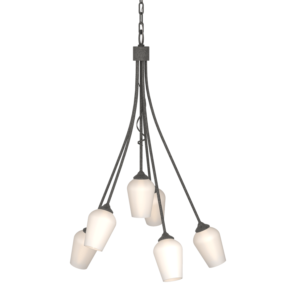 Flora 6-Arm Chandelier - Natural Iron - Opal Glass by Hubbardton Forge