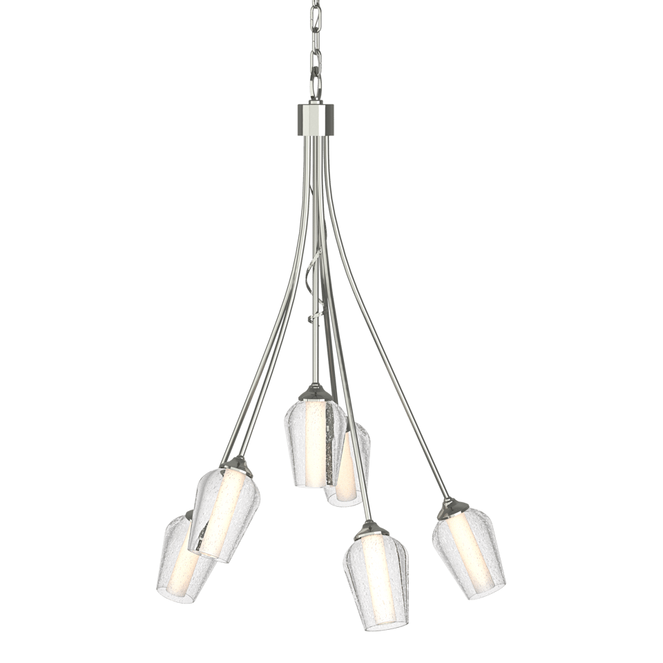 Flora 6-Arm Chandelier - Sterling - Opal and Seeded Glass by Hubbardton Forge