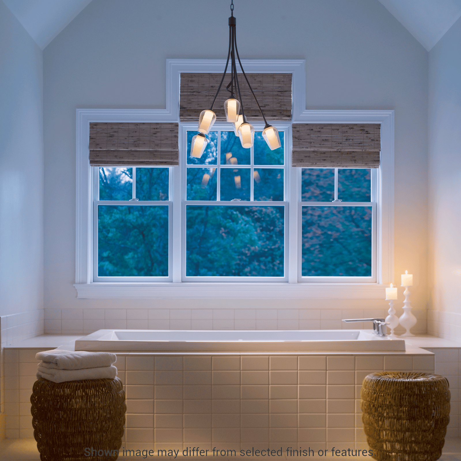 Flora 6-Arm Chandelier - White - Opal and Seeded Glass by Hubbardton Forge