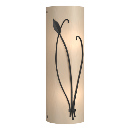 Forged Leaf And Stem Sconce - Black - White Art Glass - Right-Facing by Hubbardton Forge