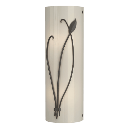 Forged Leaf And Stem Sconce - Dark Smoke - Ivory Art Glass - Left-Facing by Hubbardton Forge