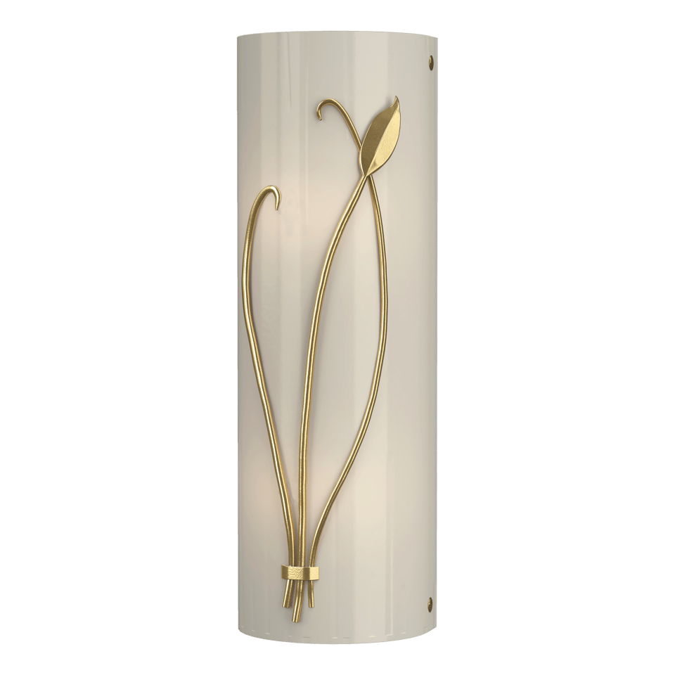 Forged Leaf And Stem Sconce - Modern Brass - Ivory Art Glass - Left-Facing by Hubbardton Forge