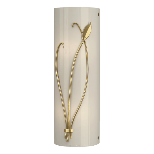 Forged Leaf And Stem Sconce - Modern Brass - Ivory Art Glass - Left-Facing by Hubbardton Forge