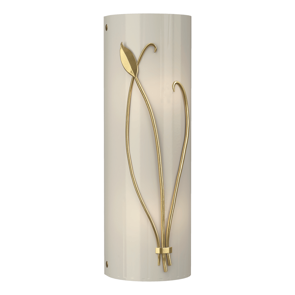 Forged Leaf And Stem Sconce - Modern Brass - Ivory Art Glass - Right-Facing by Hubbardton Forge