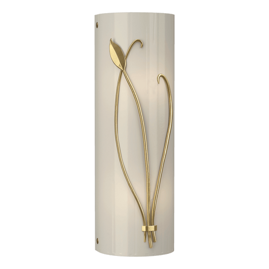 Forged Leaf And Stem Sconce - Modern Brass - Ivory Art Glass - Right-Facing by Hubbardton Forge