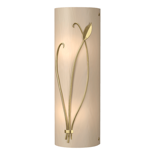 Forged Leaf And Stem Sconce - Modern Brass - White Art Glass - Left-Facing by Hubbardton Forge