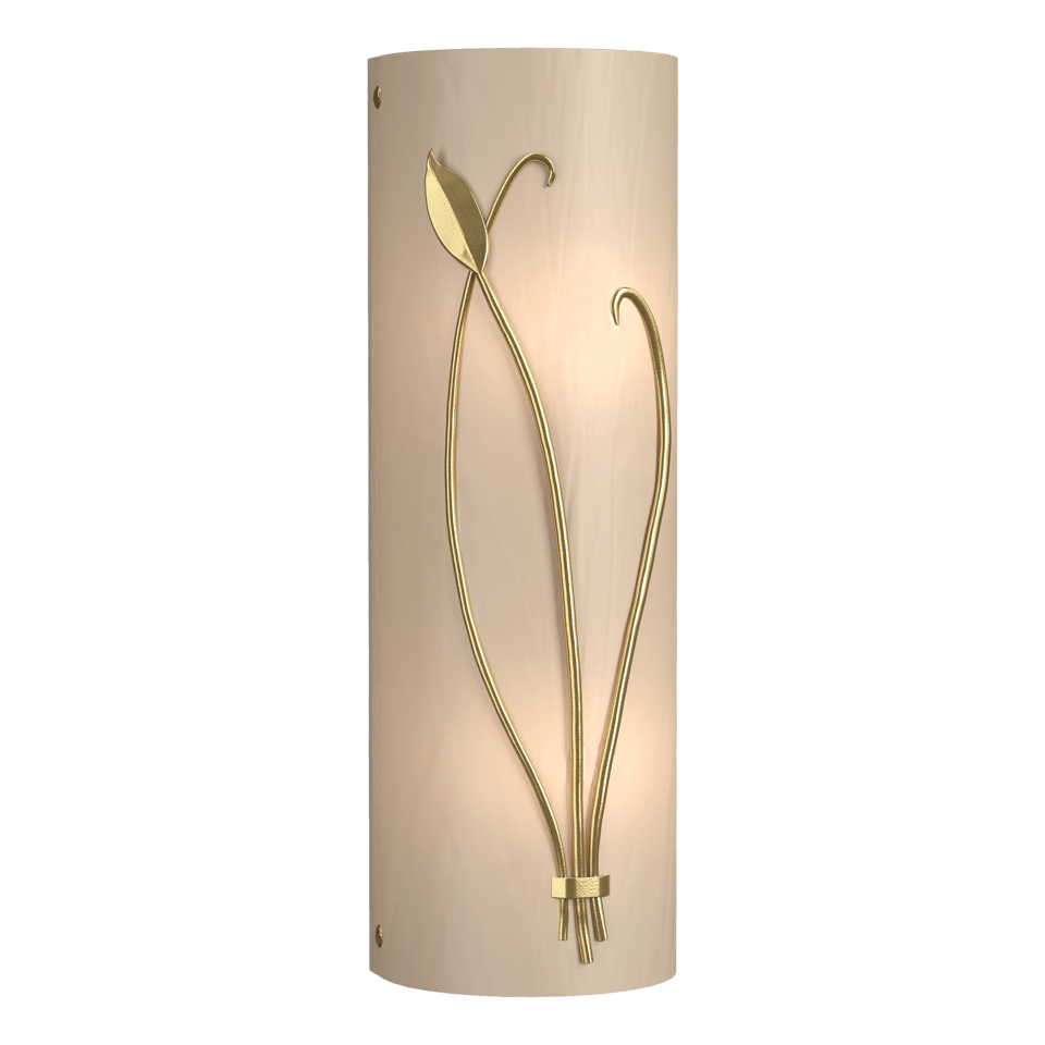 Forged Leaf And Stem Sconce - Modern Brass - White Art Glass - Right-Facing by Hubbardton Forge