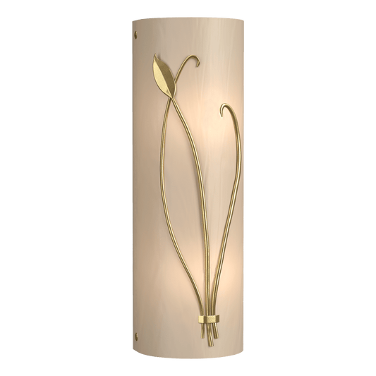 Forged Leaf And Stem Sconce - Modern Brass - White Art Glass - Right-Facing by Hubbardton Forge