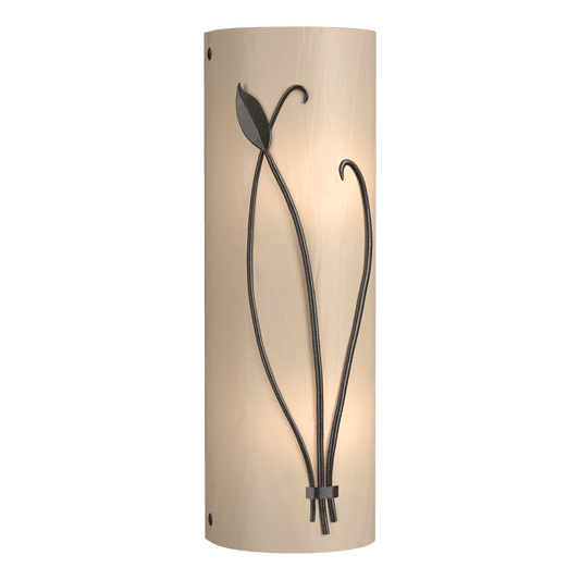 Forged Leaf And Stem Sconce - Oil Rubbed Bronze - White Art Glass - Right-Facing by Hubbardton Forge