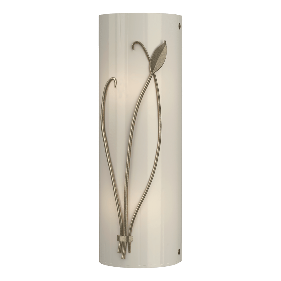 Forged Leaf And Stem Sconce - Soft Gold - Ivory Art Glass - Left-Facing by Hubbardton Forge