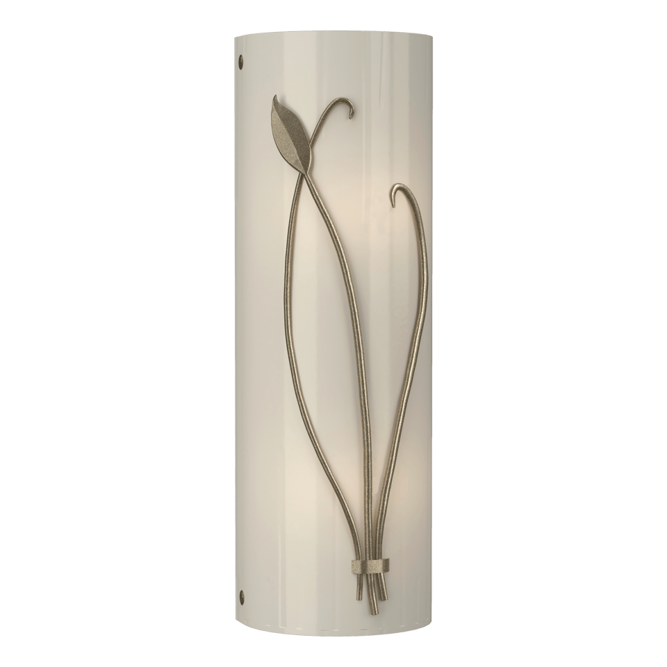 Forged Leaf And Stem Sconce - Soft Gold - Ivory Art Glass - Right-Facing by Hubbardton Forge