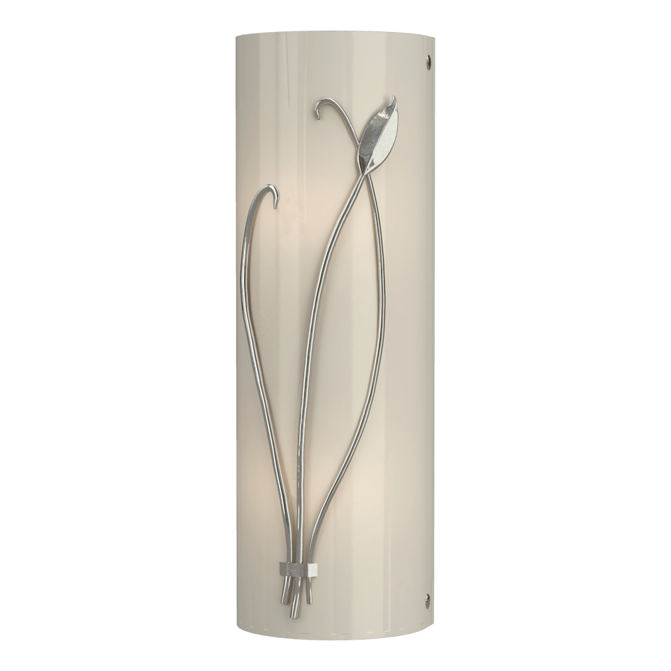 Forged Leaf And Stem Sconce - Sterling - Ivory Art Glass - Left-Facing by Hubbardton Forge