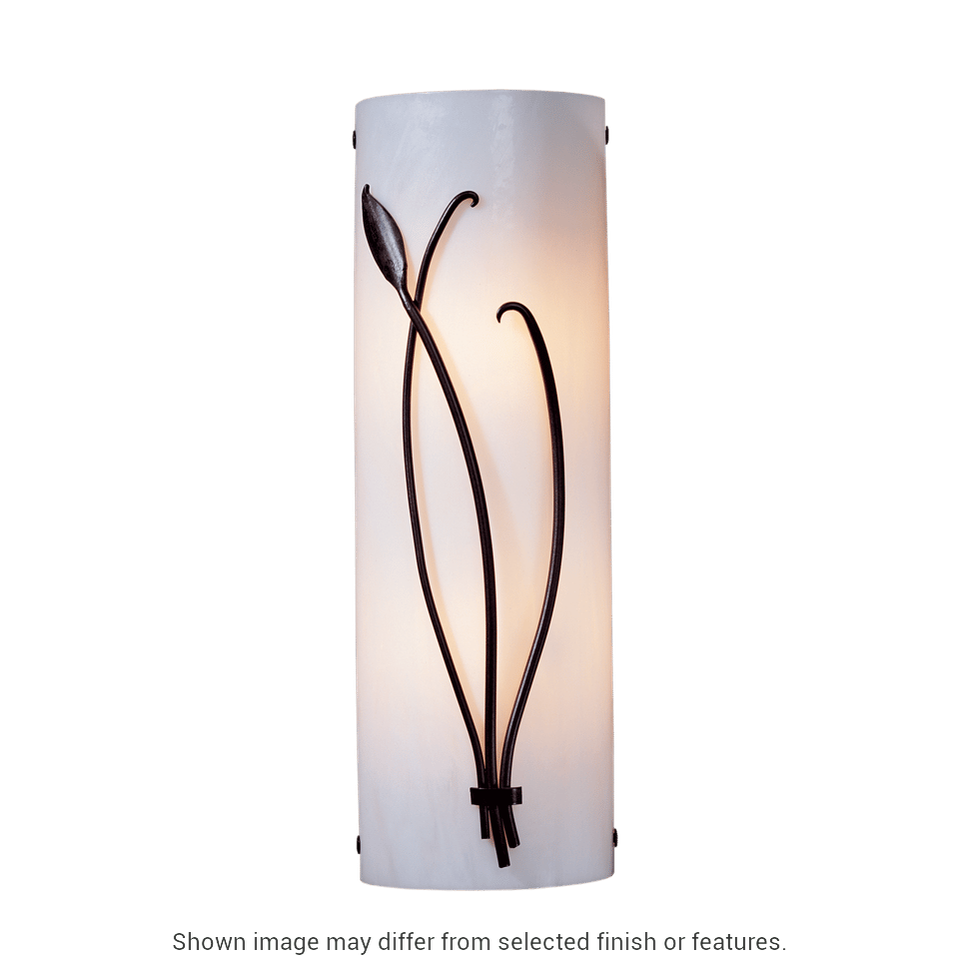Forged Leaf And Stem Sconce - White - White Art Glass - Left-Facing by Hubbardton Forge